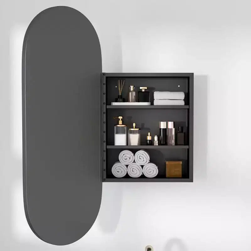 PexFix 32 x 16 Oval Bathroom Cabinet with Mirror Stainless Steel Frame and 2 Adjustable Shelves Wall Medicine Cabinets Mirrors Recessed Gold