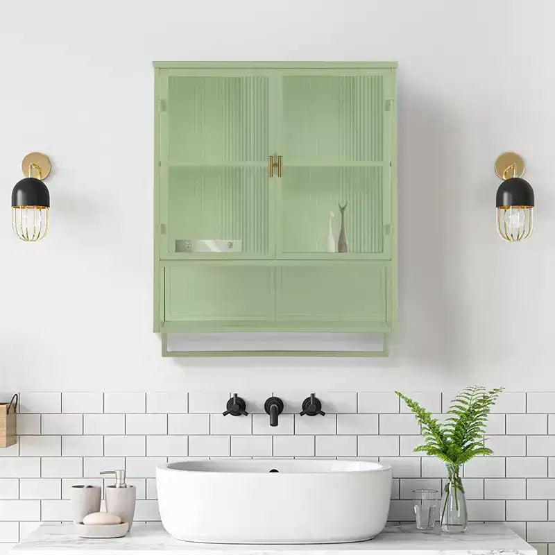Okak Modern 2-door Wall Cabinet with Featuring 2-tier Storage & Open Shelf, Towel Rack for Entryway/Dining Room/Living Room/Kitchen