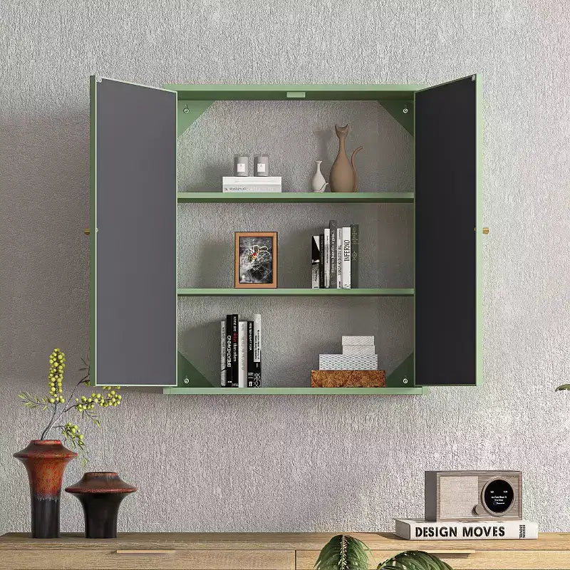 Okak Modern 2-door Wall Cabinet with Featuring 2-tier Storage & Open Shelf, Towel Rack for Entryway/Dining Room/Living Room/Kitchen