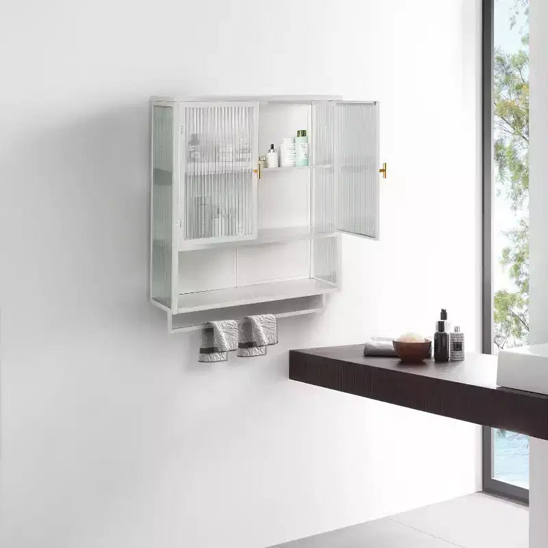 Okak Modern 2-door Wall Cabinet with Featuring 2-tier Storage & Open Shelf, Towel Rack for Entryway/Dining Room/Living Room/Kitchen