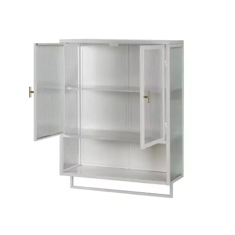 Okak Modern 2-door Wall Cabinet with Featuring 2-tier Storage & Open Shelf, Towel Rack for Entryway/Dining Room/Living Room/Kitchen