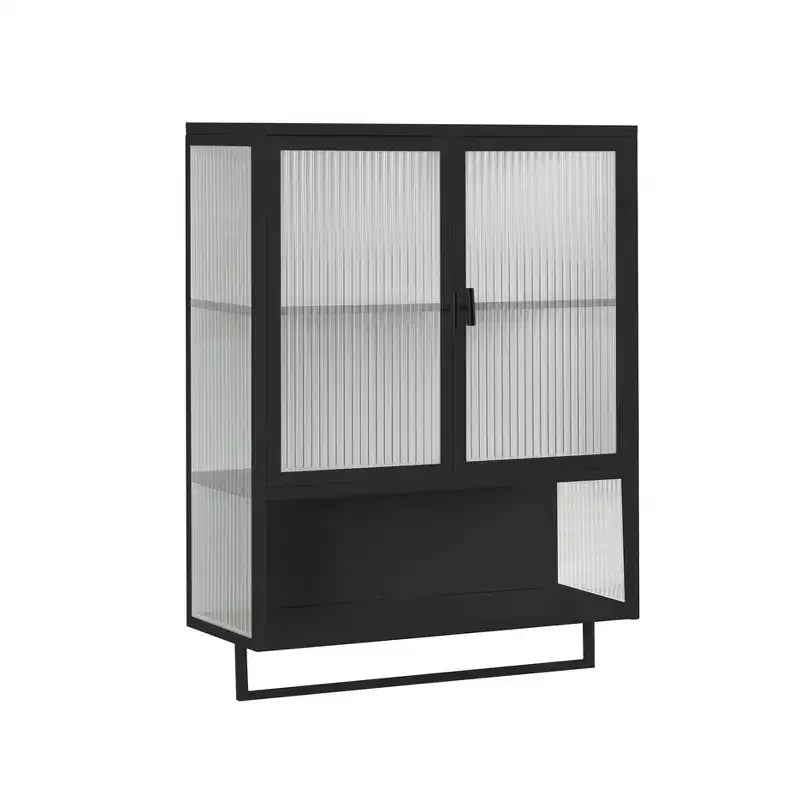 Okak Modern 2-door Wall Cabinet with Featuring 2-tier Storage & Open Shelf, Towel Rack for Entryway/Dining Room/Living Room/Kitchen