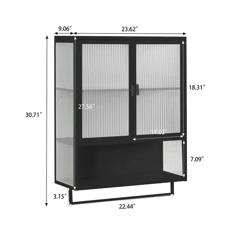 Okak Modern 2-door Wall Cabinet with Featuring 2-tier Storage & Open Shelf, Towel Rack for Entryway/Dining Room/Living Room/Kitchen