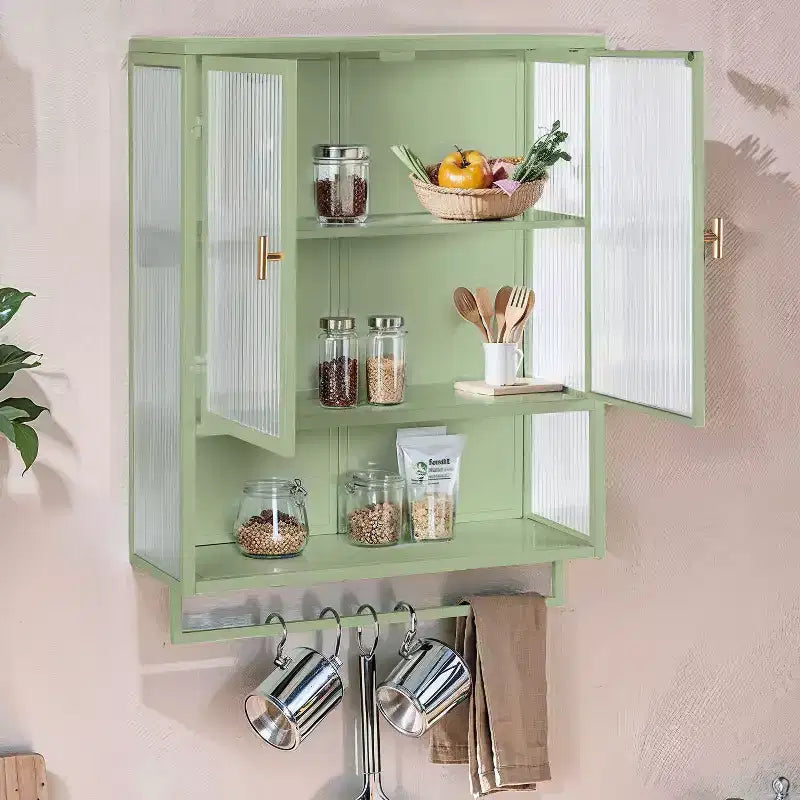 Okak Modern 2-door Wall Cabinet with Featuring 2-tier Storage & Open Shelf, Towel Rack for Entryway/Dining Room/Living Room/Kitchen