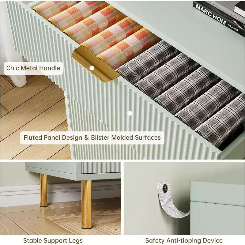 Modern 3 Drawer Dresser for Bedroom with Gold Handle and Large Drawer, Wood Double Chest of Drawers and Storage Organizer for Home