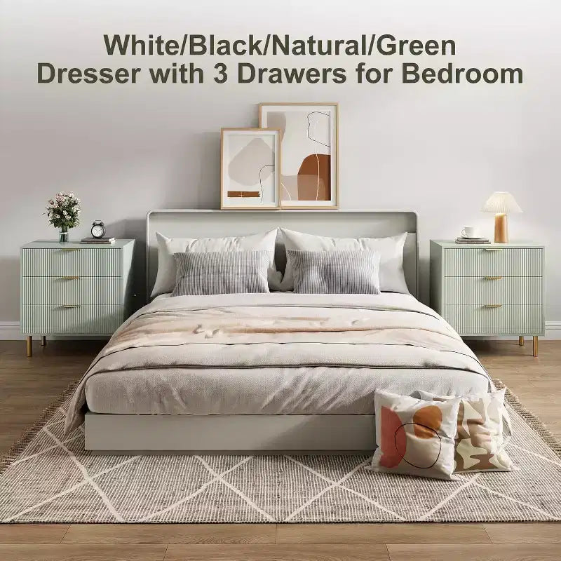 Modern 3 Drawer Dresser for Bedroom with Gold Handle and Large Drawer, Wood Double Chest of Drawers and Storage Organizer for Home