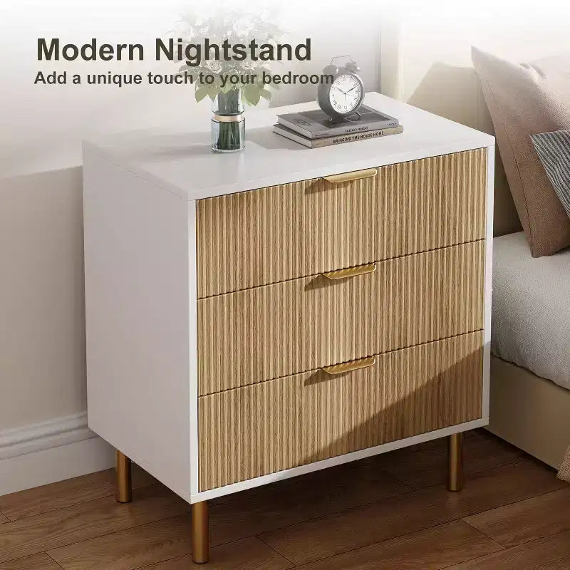 Modern 3 Drawer Dresser for Bedroom with Gold Handle and Large Drawer, Wood Double Chest of Drawers and Storage Organizer for Home