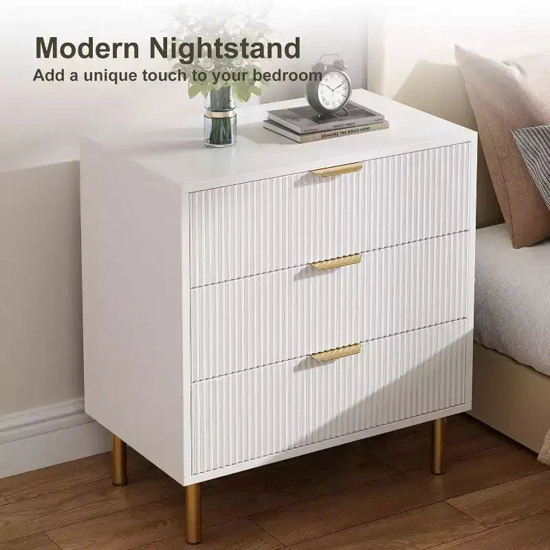 Modern 3 Drawer Dresser for Bedroom with Gold Handle and Large Drawer, Wood Double Chest of Drawers and Storage Organizer for Home