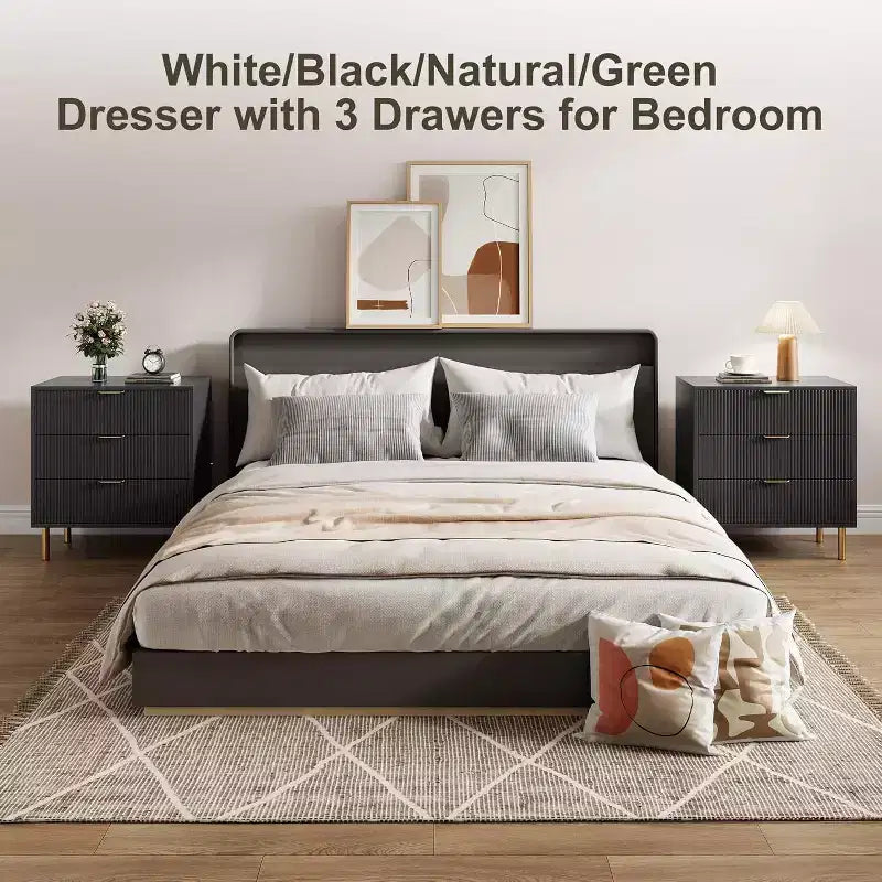 Modern 3 Drawer Dresser for Bedroom with Gold Handle and Large Drawer, Wood Double Chest of Drawers and Storage Organizer for Home