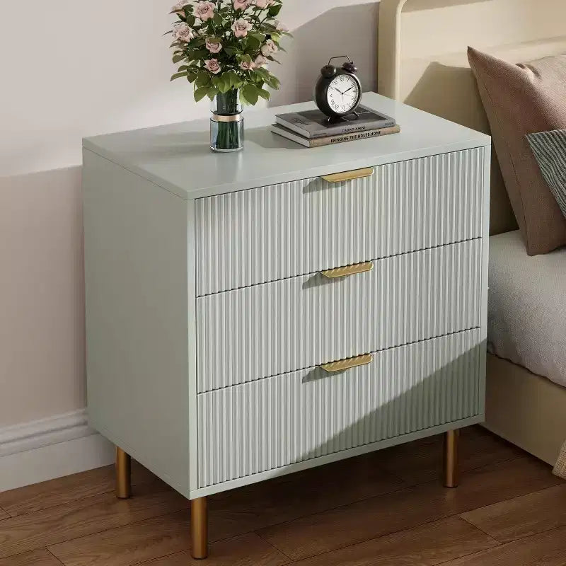 Modern 3 Drawer Dresser for Bedroom with Gold Handle and Large Drawer, Wood Double Chest of Drawers and Storage Organizer for Home