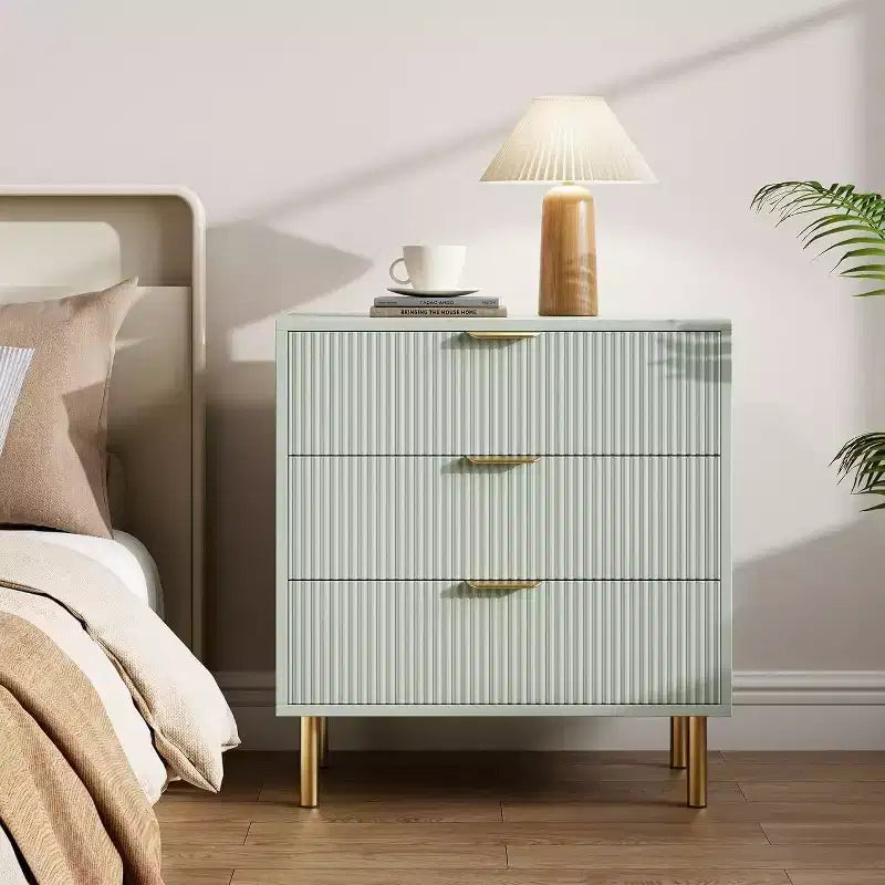 Modern 3 Drawer Dresser for Bedroom with Gold Handle and Large Drawer, Wood Double Chest of Drawers and Storage Organizer for Home