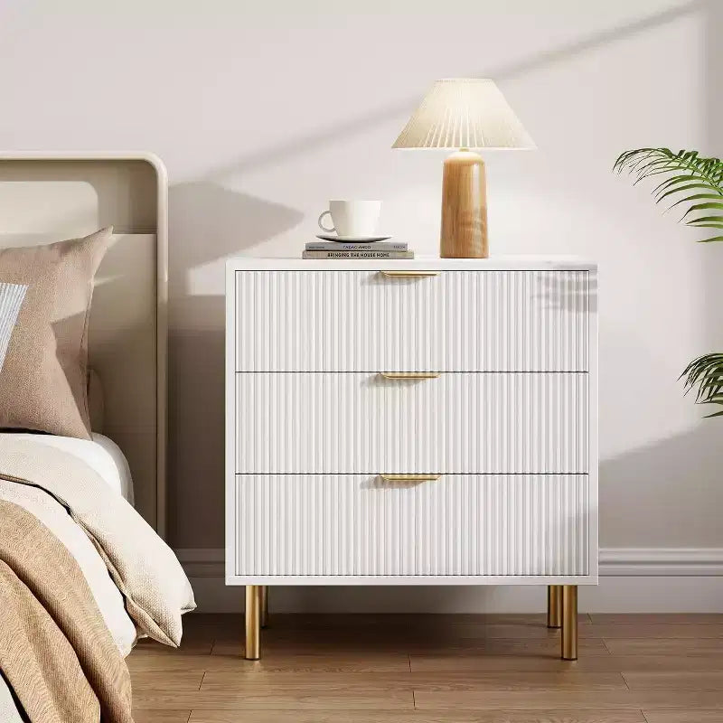 Modern 3 Drawer Dresser for Bedroom with Gold Handle and Large Drawer, Wood Double Chest of Drawers and Storage Organizer for Home