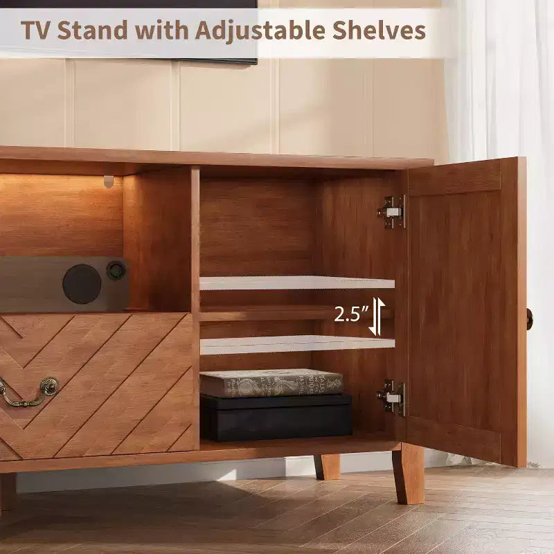 TV Stands for Living Room, Entertainment Center with Led Lights, Television Stands for 65 Inch TV, Long TV Console Table with 2 Storage and 1 Drawer