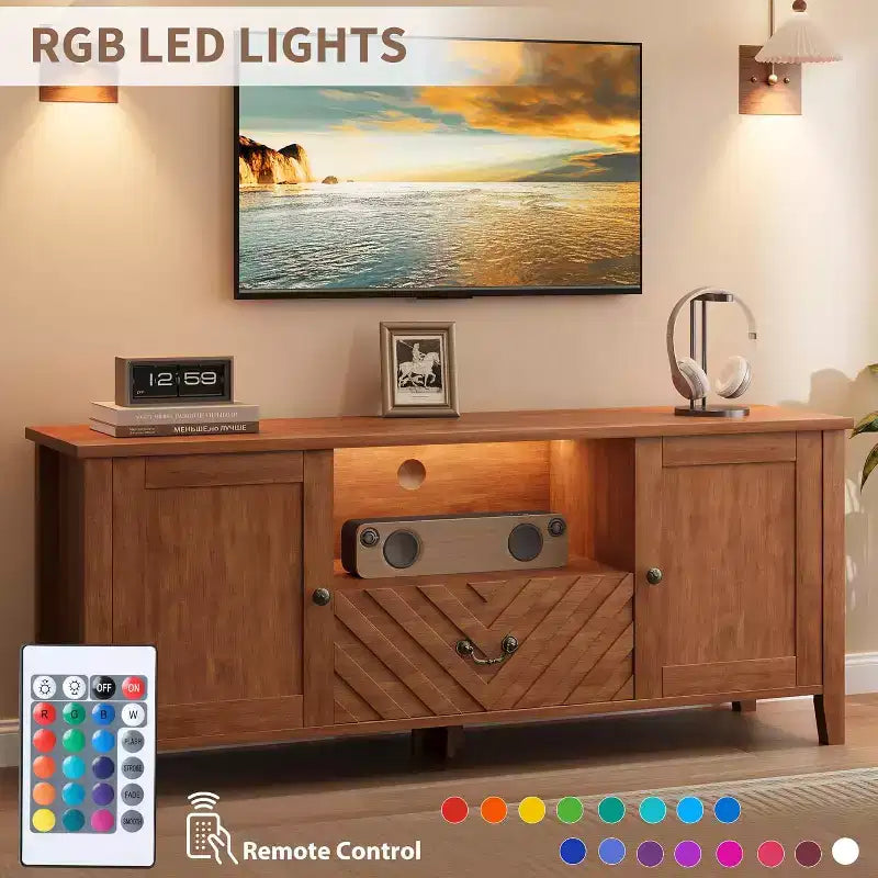 TV Stands for Living Room, Entertainment Center with Led Lights, Television Stands for 65 Inch TV, Long TV Console Table with 2 Storage and 1 Drawer