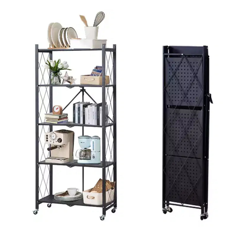 CuisinSmart 5-Tier Folding Storage Shelves With Wheels, Heavy Duty Folding Shelves- for Storage Books, Kitchenware, for Kitchen Pantry Balcony