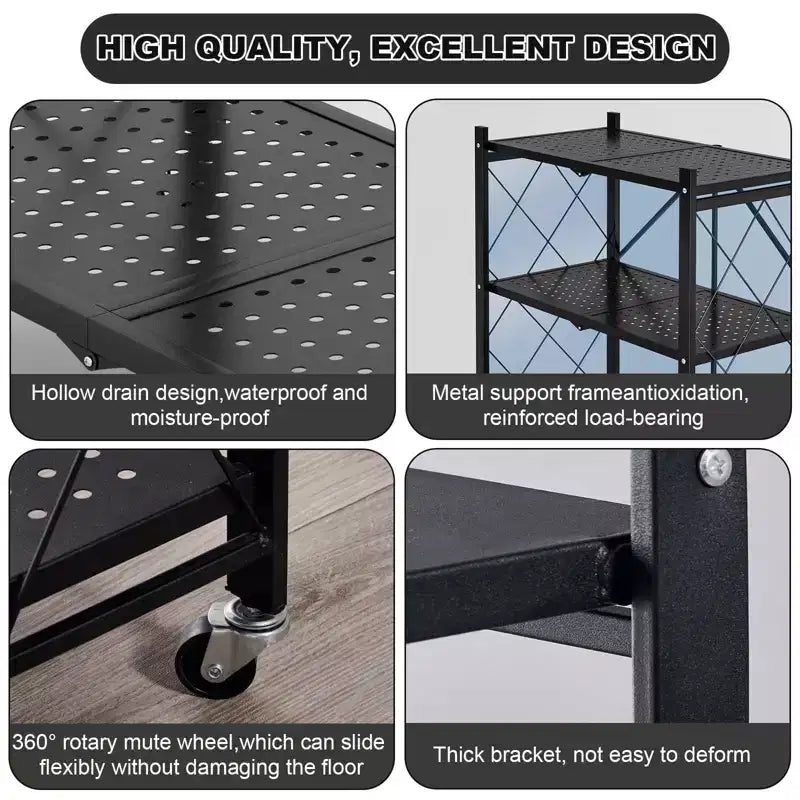 CuisinSmart 5-Tier Folding Storage Shelves With Wheels, Heavy Duty Folding Shelves- for Storage Books, Kitchenware, for Kitchen Pantry Balcony