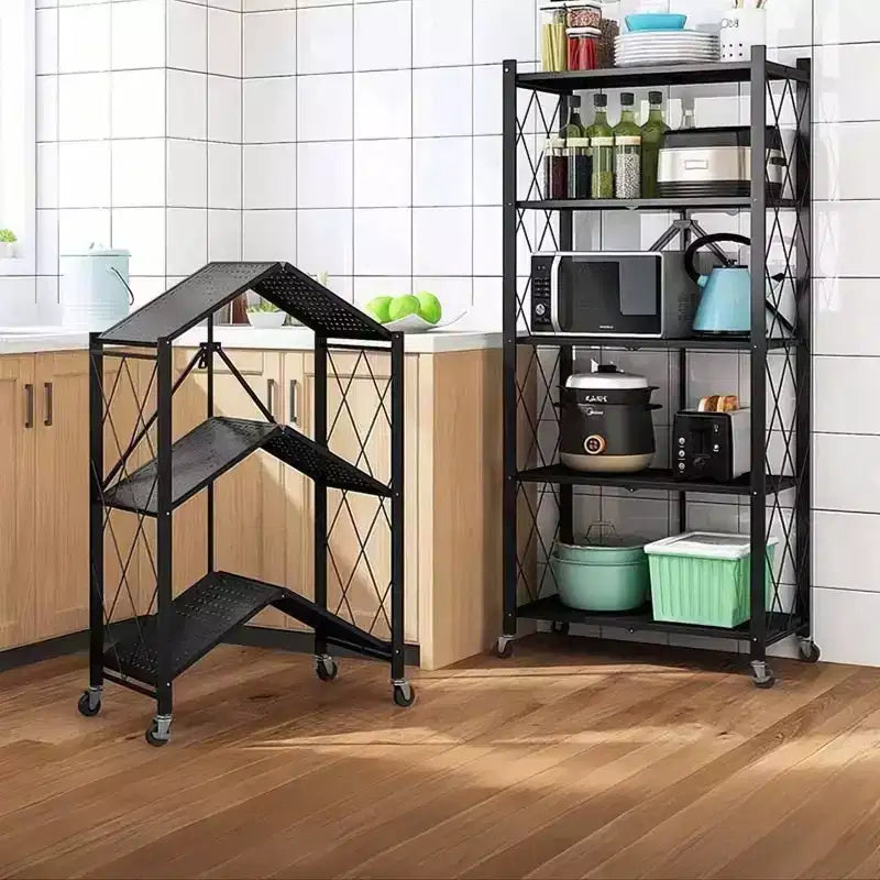 CuisinSmart 5-Tier Folding Storage Shelves With Wheels, Heavy Duty Folding Shelves- for Storage Books, Kitchenware, for Kitchen Pantry Balcony