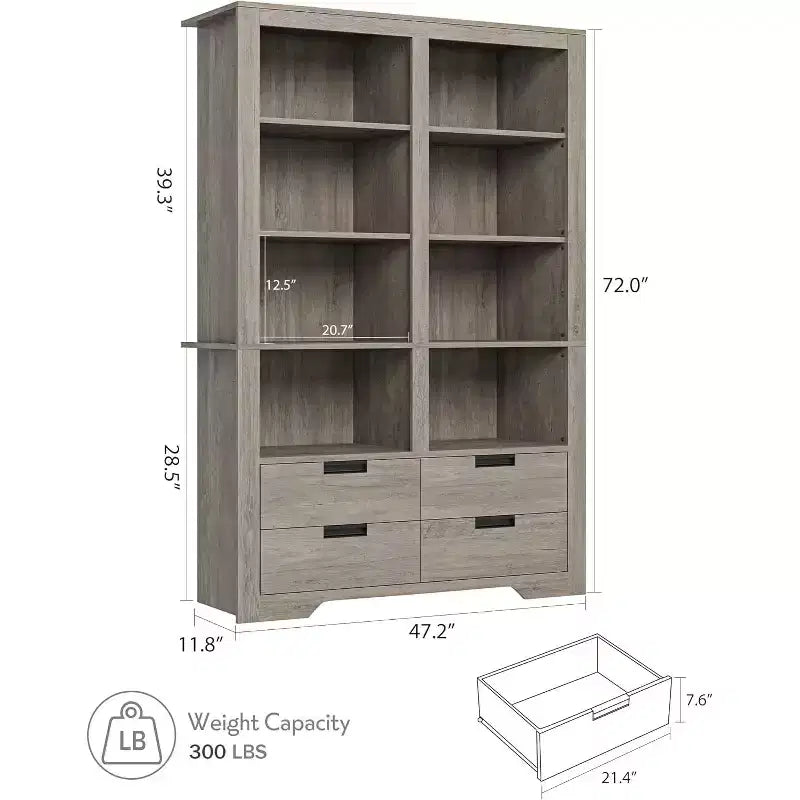 71 grandes bibliothèques avec 4 tiroirs, grande étagère à 6 niveaux, unité de rangement pour salon, cuisine, bureau à domicile