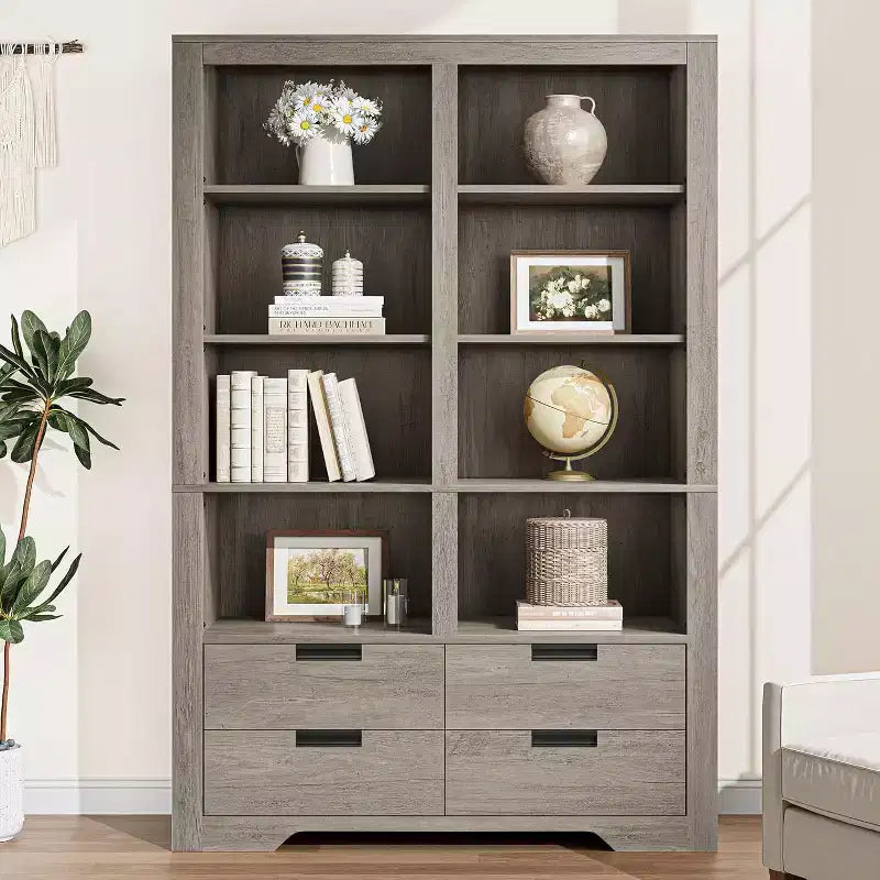 71 Tall Bookshelves with 4 Drawers,6 Tier Large Bookcase,Standing Shelving Unit for Living Room, Kitchen, Home Office