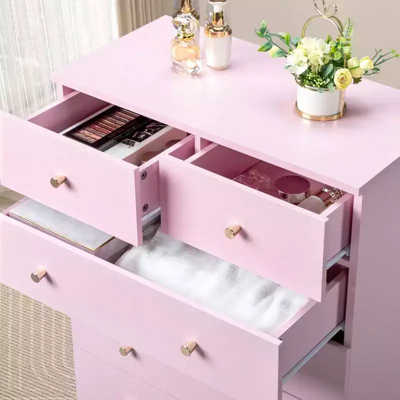 Karl Home 5-Drawer Pink Particle Board 25.98in. W Chest of Drawer