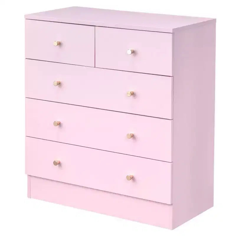Karl Home 5-Drawer Pink Particle Board 25.98in. W Chest of Drawer