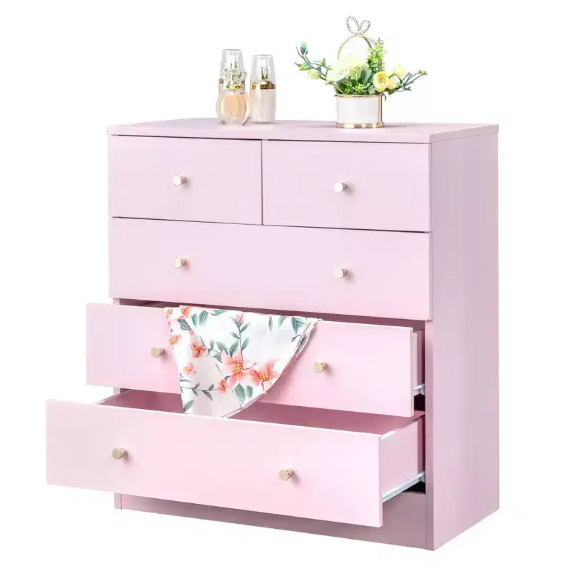 Karl Home 5-Drawer Pink Particle Board 25.98in. W Chest of Drawer