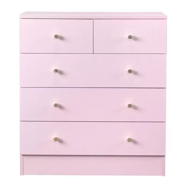 Karl Home 5-Drawer Pink Particle Board 25.98in. W Chest of Drawer