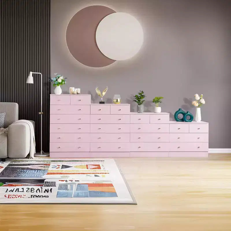 Karl Home 5-Drawer Pink Particle Board 25.98in. W Chest of Drawer