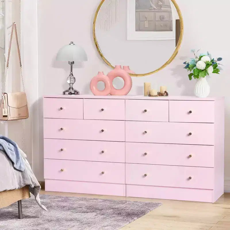 Karl Home 5-Drawer Pink Particle Board 25.98in. W Chest of Drawer