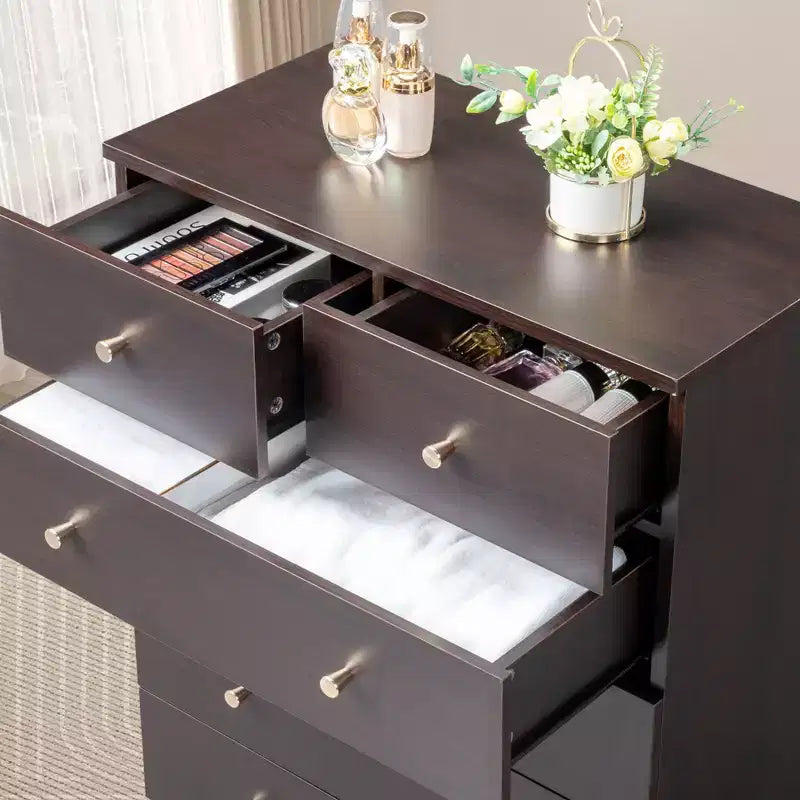 Karl Home 5-Drawer Brown Particle Board 25.98in. W Chest of Drawer