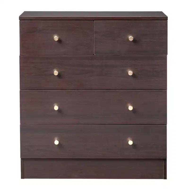 Karl Home 5-Drawer Brown Particle Board 25.98in. W Chest of Drawer