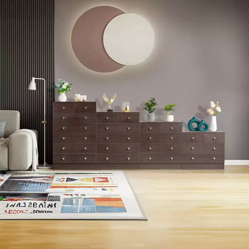 Karl Home 5-Drawer Brown Particle Board 25.98in. W Chest of Drawer