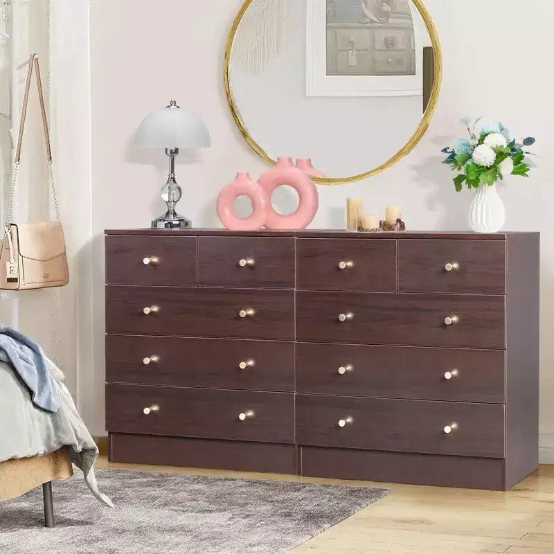 Karl Home 5-Drawer Brown Particle Board 25.98in. W Chest of Drawer