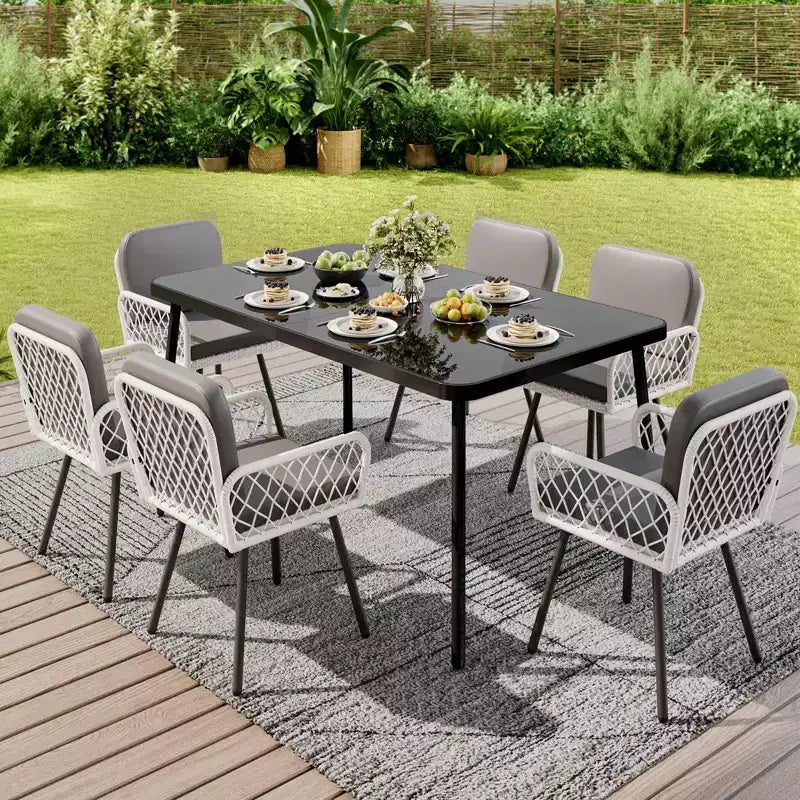 59 Tempered Glass Patio Dining Table with Metal Frame, 4-6 Person Rectangular Table