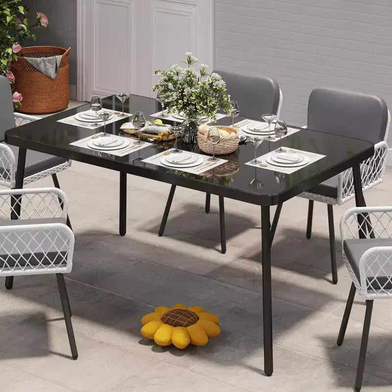59 Tempered Glass Patio Dining Table with Metal Frame, 4-6 Person Rectangular Table