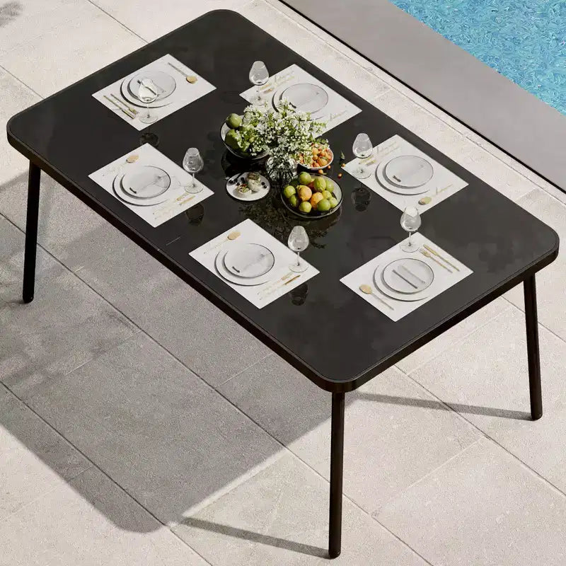 59 Tempered Glass Patio Dining Table with Metal Frame, 4-6 Person Rectangular Table