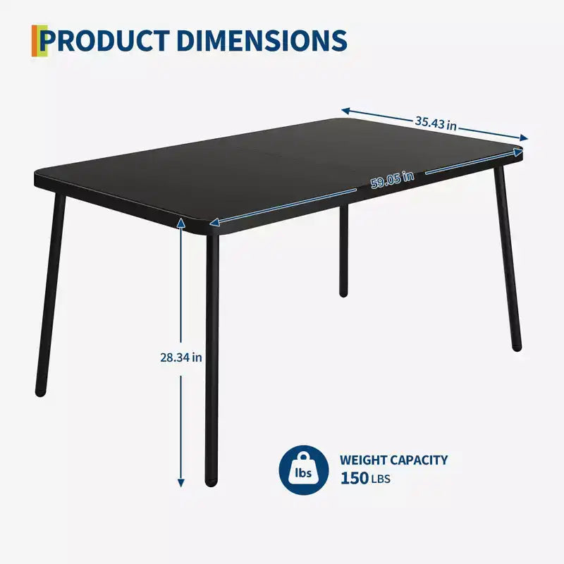 59 Tempered Glass Patio Dining Table with Metal Frame, 4-6 Person Rectangular Table