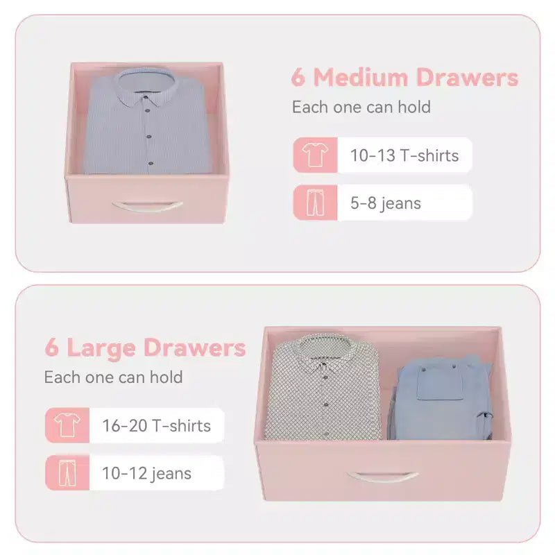 COZONY Commode à 12 tiroirs avec 5 poches latérales et 2 crochets, organiseur de rangement avec cadre en métal et plateau en bois pour chambre à coucher, placard et salon