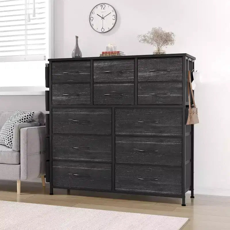 COZONY 12-Drawer Dresser with 5 Side Pockets & 2 Hooks  Storage Organizer with Metal Frame & Wooden Top for Bedroom, Closet & Living Room