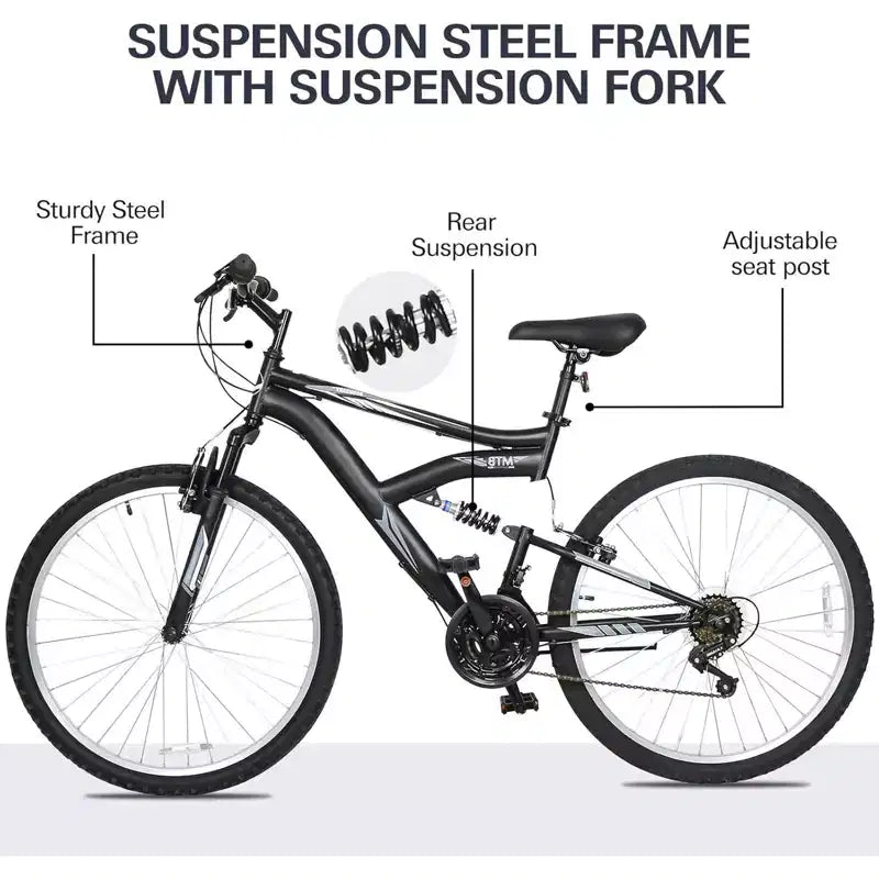hykolity Mountain Bike 26 inch MTB Bicycle 18 Speed Cycling for Adult Men Women Outdoor Trail Off-Road Sport Bikes Black Dual Full Suspension