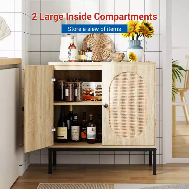 31.5 Wooden Sideboard Buffet Cabinet with Metal Feet for Hallway, Living Room, Dining Room, Kicthen