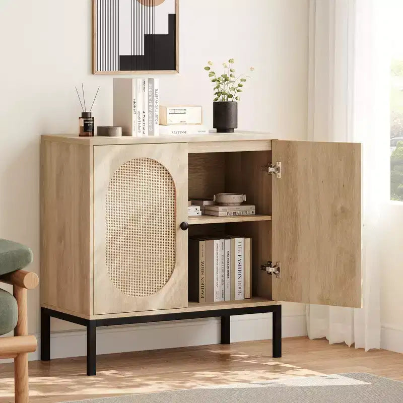 31.5 Wooden Sideboard Buffet Cabinet with Metal Feet for Hallway, Living Room, Dining Room, Kicthen