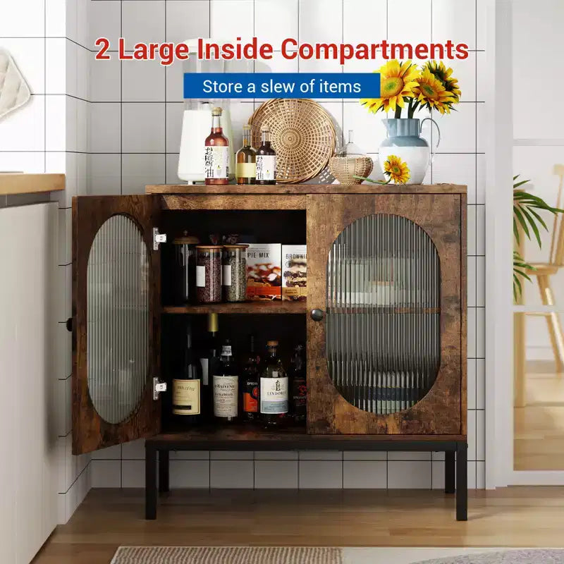 31.5 Wooden Sideboard Buffet Cabinet with Metal Feet for Hallway, Living Room, Dining Room, Kicthen