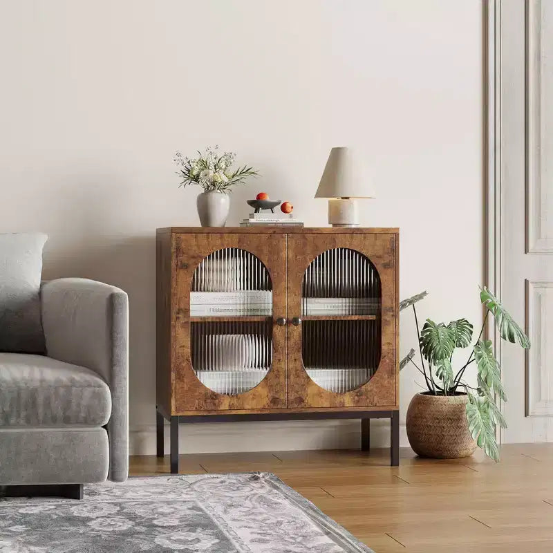 31.5 Wooden Sideboard Buffet Cabinet with Metal Feet for Hallway, Living Room, Dining Room, Kicthen