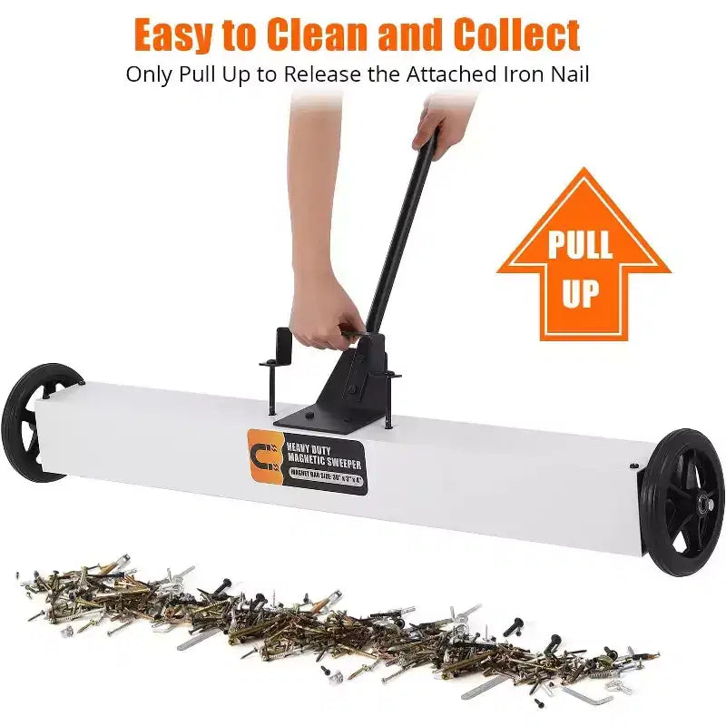 Magnetic Sweeper Rolling, 24 Industrial 33LBS Capacity w/Adjustable Handle & 7 Wheels for Nails Debris (White)