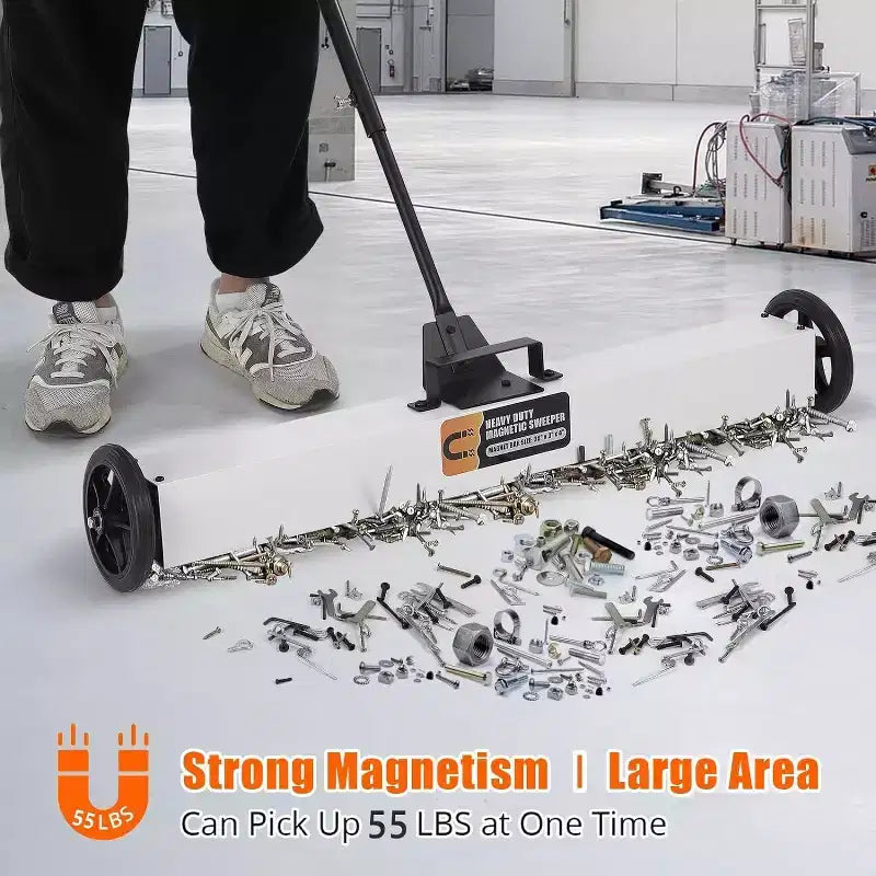 Magnetic Sweeper Rolling, 24 Industrial 33LBS Capacity w/Adjustable Handle & 7 Wheels for Nails Debris (White)