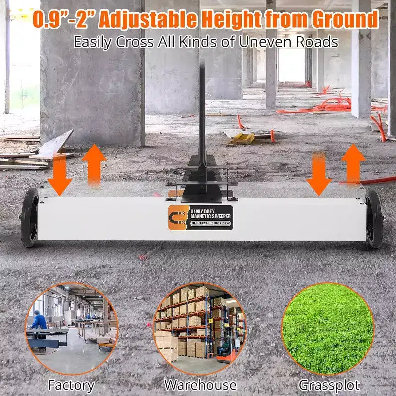Magnetic Sweeper Rolling, 24 Industrial 33LBS Capacity w/Adjustable Handle & 7 Wheels for Nails Debris (White)