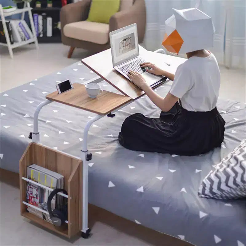31.5 Inch Adjustable Length & Height Folding Overbed Table with Wheels - Tiltable Laptop Desk for Home, Office, 350 Lbs Capacity Height 24-35