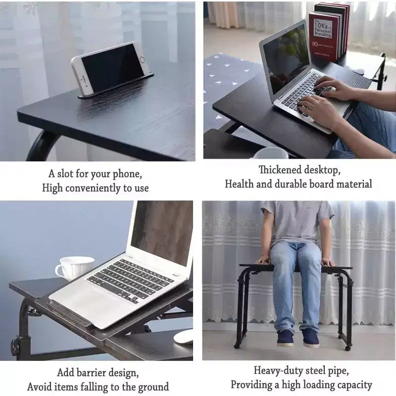31.5 Inch Adjustable Length & Height Folding Overbed Table with Wheels - Tiltable Laptop Desk for Home, Office, 350 Lbs Capacity Height 24-35