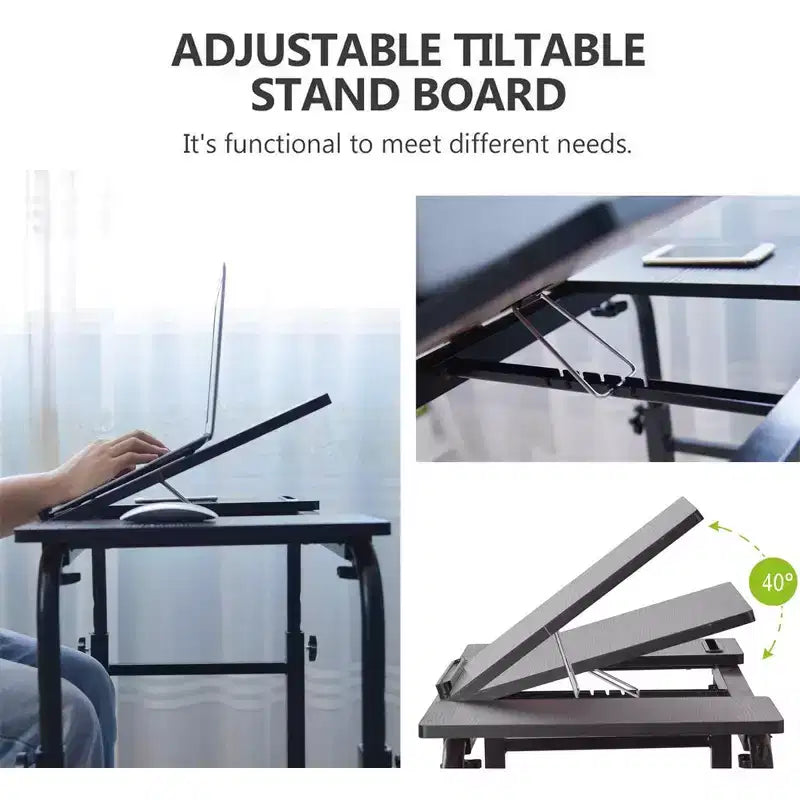 31.5 Inch Adjustable Length & Height Folding Overbed Table with Wheels - Tiltable Laptop Desk for Home, Office, 350 Lbs Capacity Height 24-35